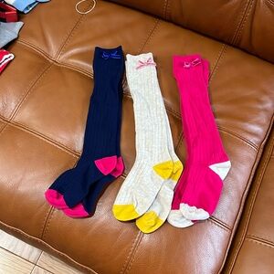 New Mini Boden 3 pairs ribbed high knee socks with bow 5-6 years